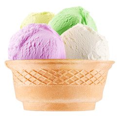 Ice-cream scoops in waffle cup.