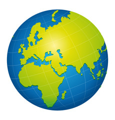 World globe icon. Europe, Africa and Russia view. Green concept.