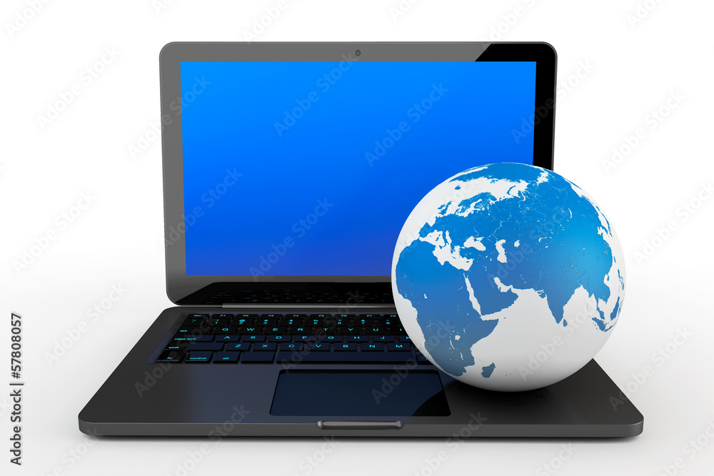 Poster laptop computer with earth globe