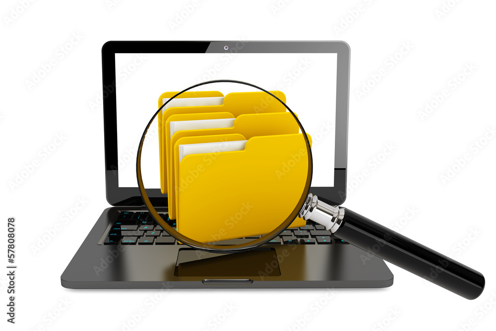 Aufkleber laptop computer with folders and magnifier
