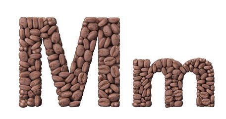 Alphabet from coffee beans. Letter M coffee design