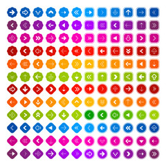 Vector arrow symbols and shapes set, shiny colors, web symbols