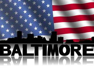 Baltimore skyline text reflected American flag illustration