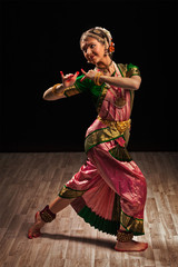 Beautiful girl dancer of Indian classical dance Bharatanatyam