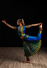 Beautiful girl dancer of Indian classical dance Bharatanatyam