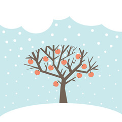 Winter card with the apple-tree
