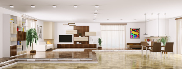 Interior of modern apartment panorama 3d render