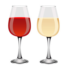 Glasses of red and white wine