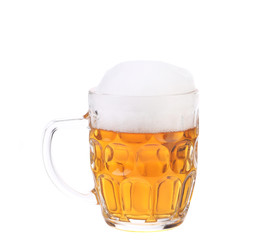 Tall big mug of beer with foam.