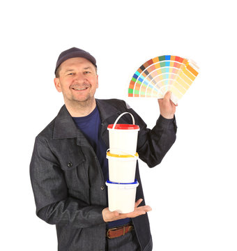 Man with color samples for paint.