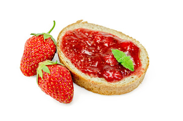 Fototapeta na wymiar Bread with strawberry jam and berries