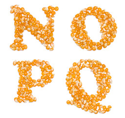 Capital characters made of corn seeds