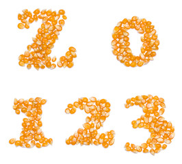 Numbers made of corn seeds