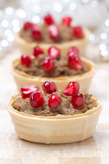 appetizer - tartlets with liver paste and pomegranate