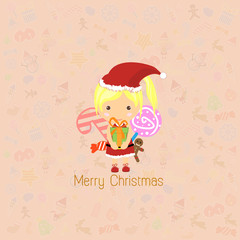 Vector Santa Girl Claus. Vector illustration for christmas card.