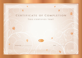 Certificate / Diploma template. Flowers, Ffloral pattern, frame