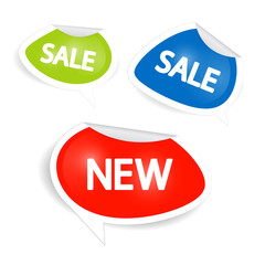 Vector sale and discount icons in green, blue and red colours