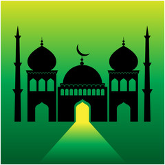 mosque on green  background with light ray from the door.