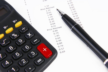 receipt calculator and pen