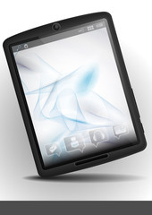 Tablet Pc With Abstract Smoke Background.
