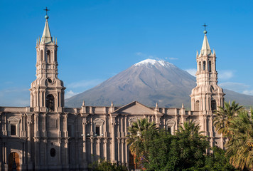 Volcano El Misti overlooks the city Arequipa in southern Peru