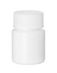 White plastic medicine bottle on a white background