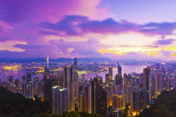 Obraz premium Hong Kong dawn at downtown