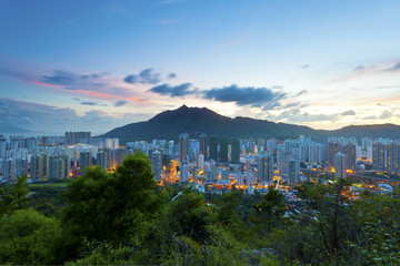 Naklejka premium City sunset in Hong Kong