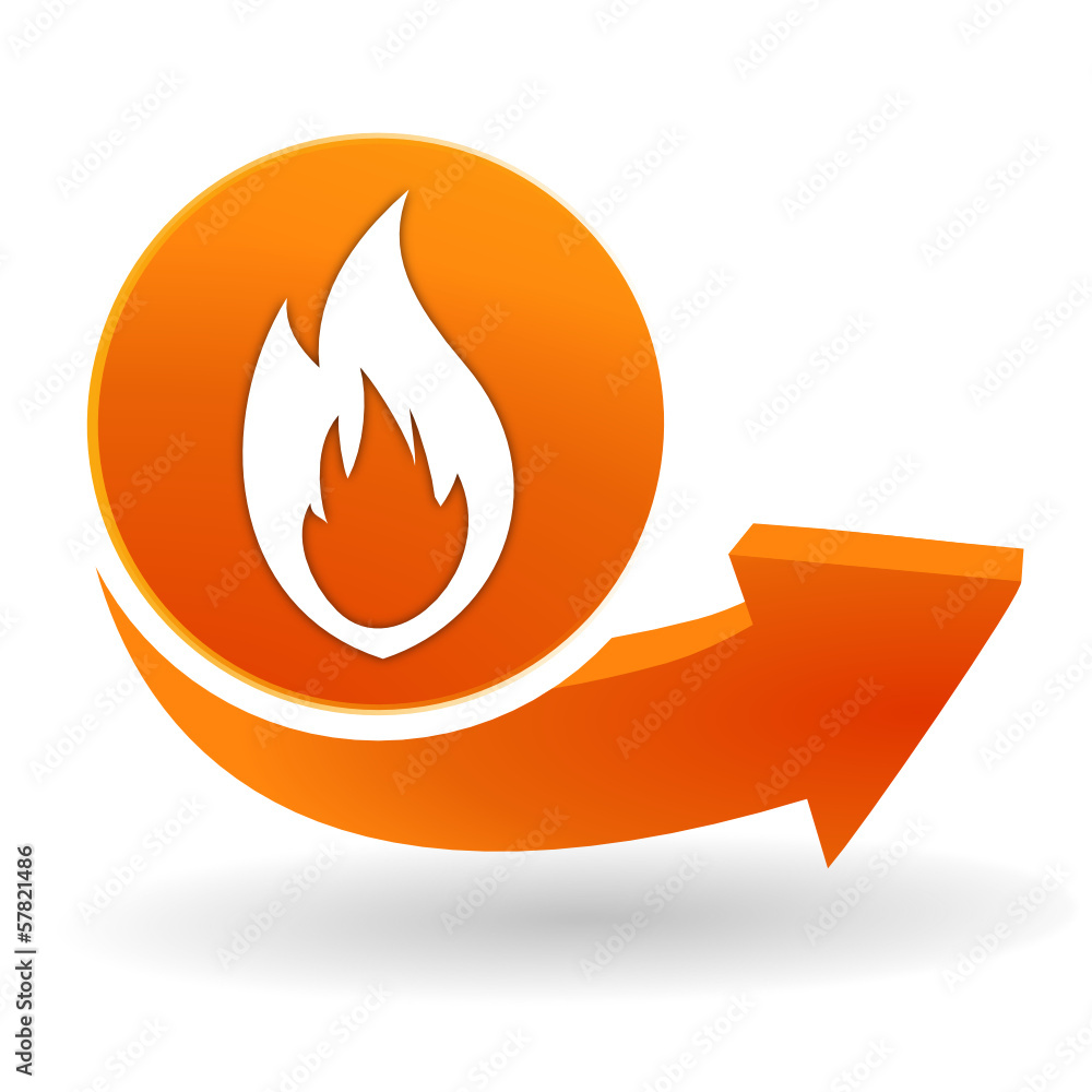 Fototapete flamme sur bouton web orange
