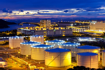 Oil tank at sunset in Hong Kong