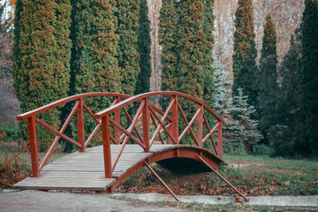 Area autumn park with bridge
