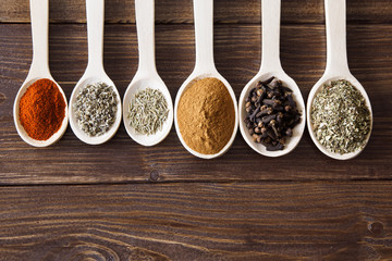 Spice assortment on a wooden table