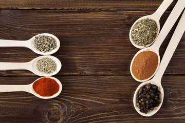 Spice assortment on a wooden table