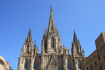 Fototapeta na wymiar Barcelona cathedral facade details, Spain