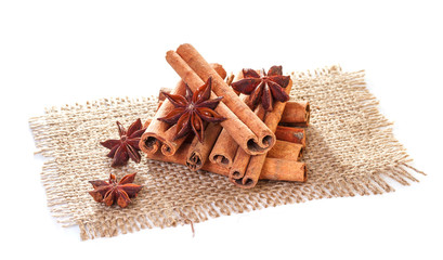 Cinnamon and star anise on sacking