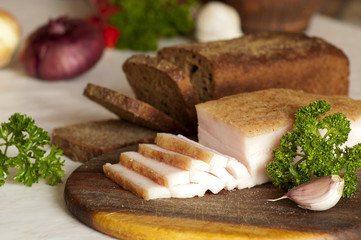 Sliced salted pork lard (salo, traditional Ukrainian cuisine)