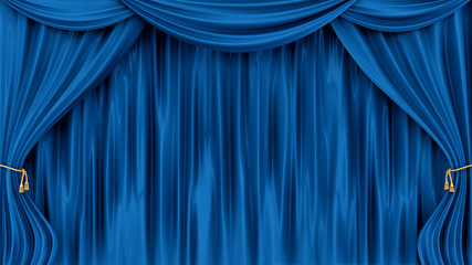 render of blue curtains, isolated on white