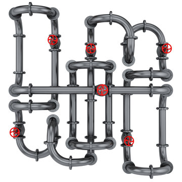 render of pipes with red valves