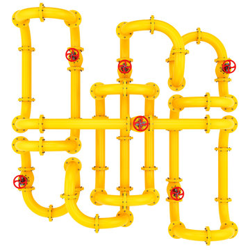 render of yellow pipes with valves