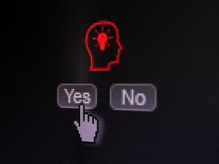Finance concept: Head With Lightbulb on digital computer screen