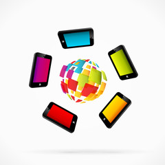 Colorful mobile phone internet network abstract illustration
