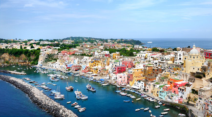 Procida island panoramic view in Naples Gulf