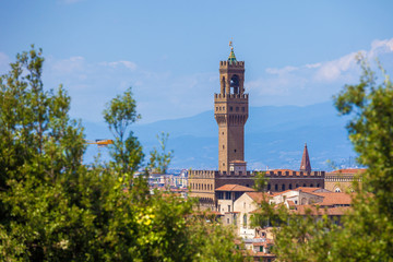 Fototapeta premium View of the Palazzo della Signoria tower, Florence