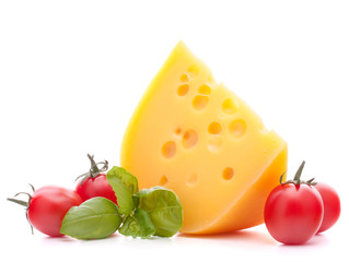 Cheese and basil leaves still life