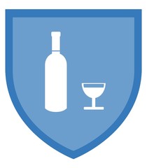 Bouteille et verre de vin dans un blason