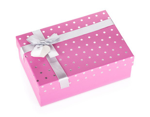 Pink gift box with ribbon and bow