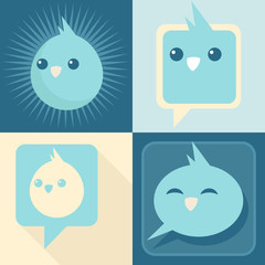 Set of blue retro bird icons