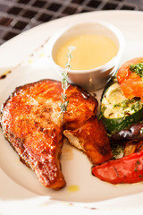 salmon steak with vegetables