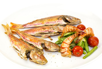 grilled fish with shrimp salad