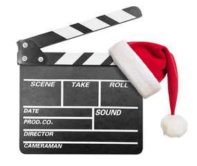 Clapper board with Santa's hat isolate